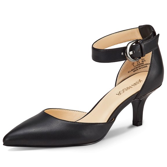 JENN ARDOR Women's Kitten Heel Pumps Ladies Closed Pointed Toe D'Orsay Ankle Strap Dress Stiletto