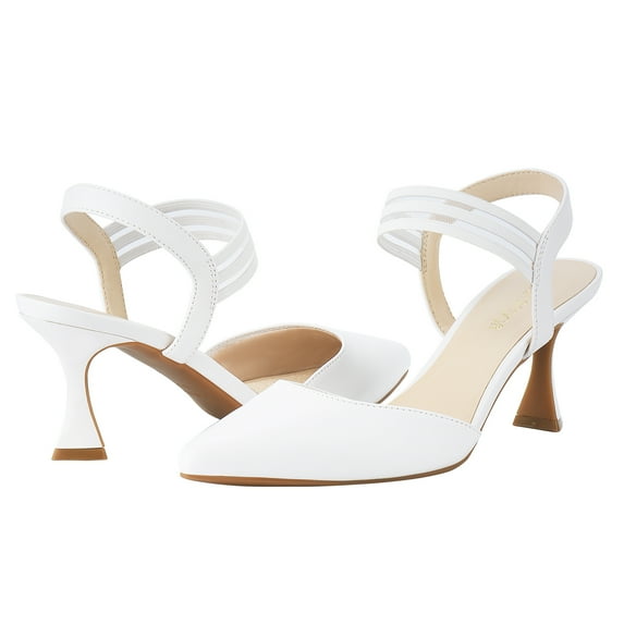 JENN ARDOR Women's Kitten Heels Slingback Pumps Elastic Ankle Strap Sandals Closed Pointed Toe Dress Shoes
