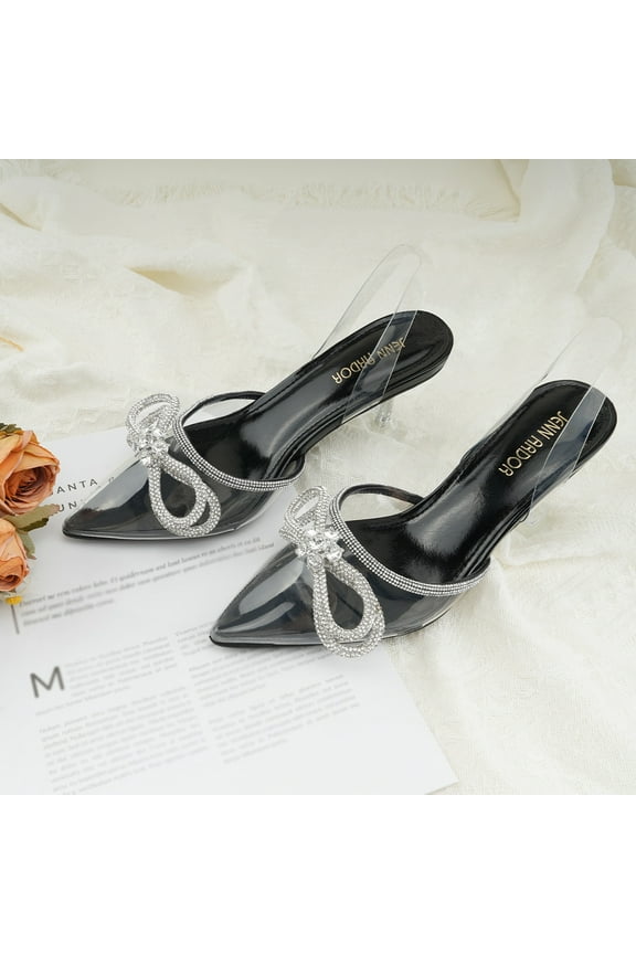 Women's Low Heels Slingback Bow Kitten Pumps Rhinestone Dressy Shoes