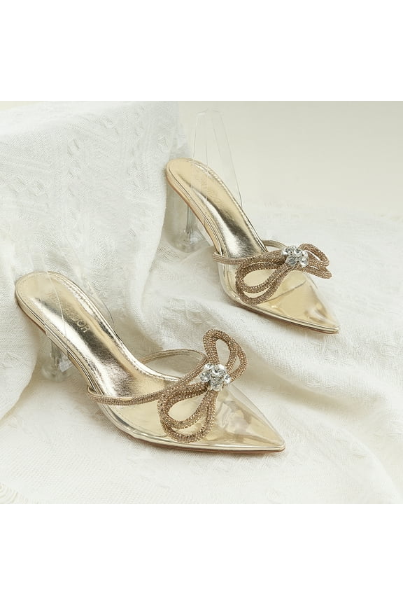 Women's Low Heels Slingback Bow Kitten Pumps Rhinestone Dressy Shoes