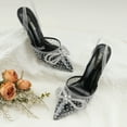 thumbnail image 1 of JENN ARDOR Women's Low Heels Slingback Bow Kitten Pumps Rhinestone Dressy Shoes, 1 of 5