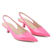 JENN ARDOR Women's Low Slingback Heels Strap Pump Pointed Toe Comfortable Formal Party Wedding Dress Shoes Pink