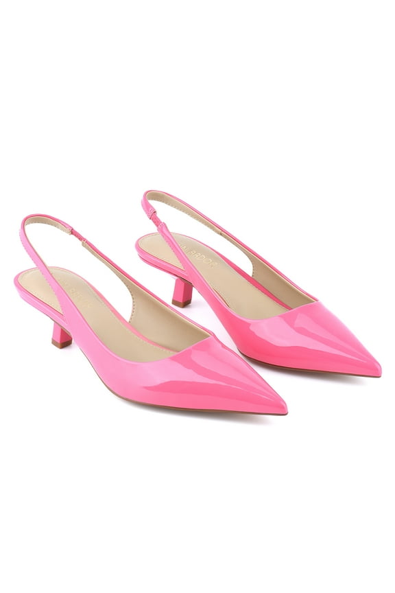 Women's Low Slingback Heels Strap Pump Pointed Toe Comfortable Formal Party Wedding Dress Shoes Pink
