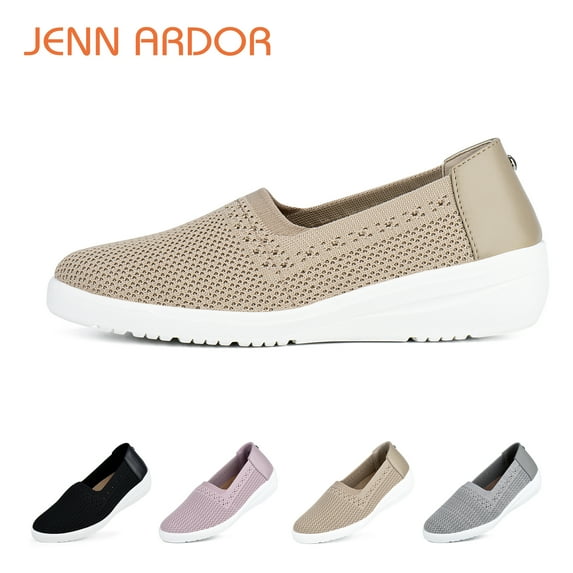 JENN ARDOR Women's Mesh Casual Flats Shoes Trainers Slip on Walking Breathable Sport Sneakers Casual Loafers,Beige,Size 10