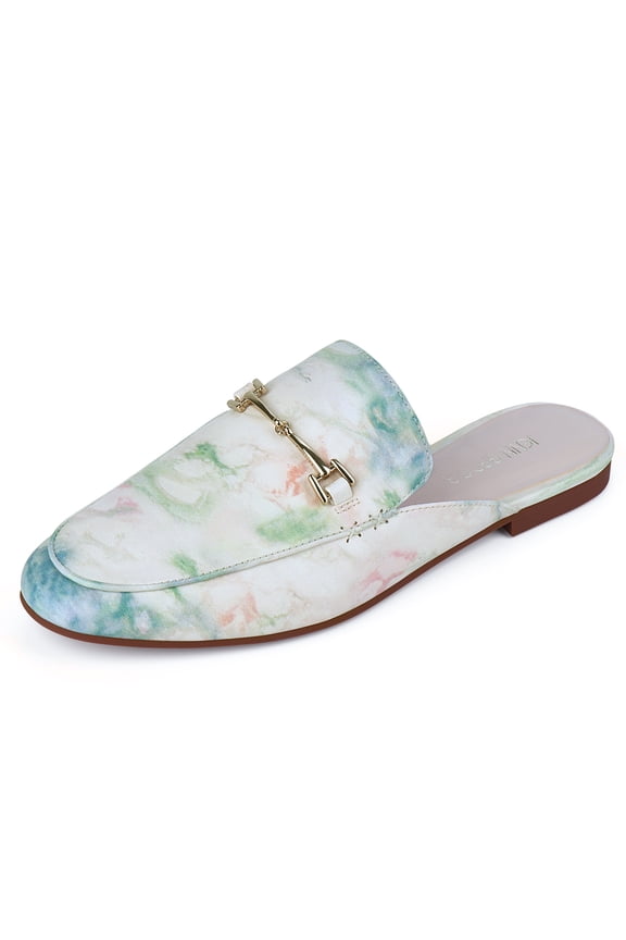 Women's Mules PU Leather Loafers Classic Slip-on Flat Shoes Casual Pointed Toe Walking Office Slipper Size 6-11,Multi Green