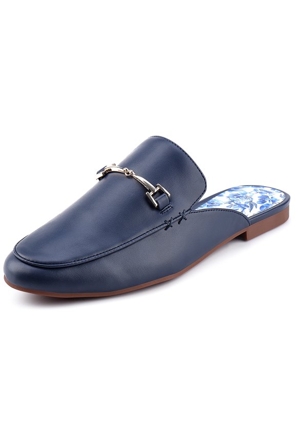 Women's Mules PU Leather Loafers Classic Slip-on Flat Shoes Casual Pointed Toe Walking Office Slipper Size 6-11