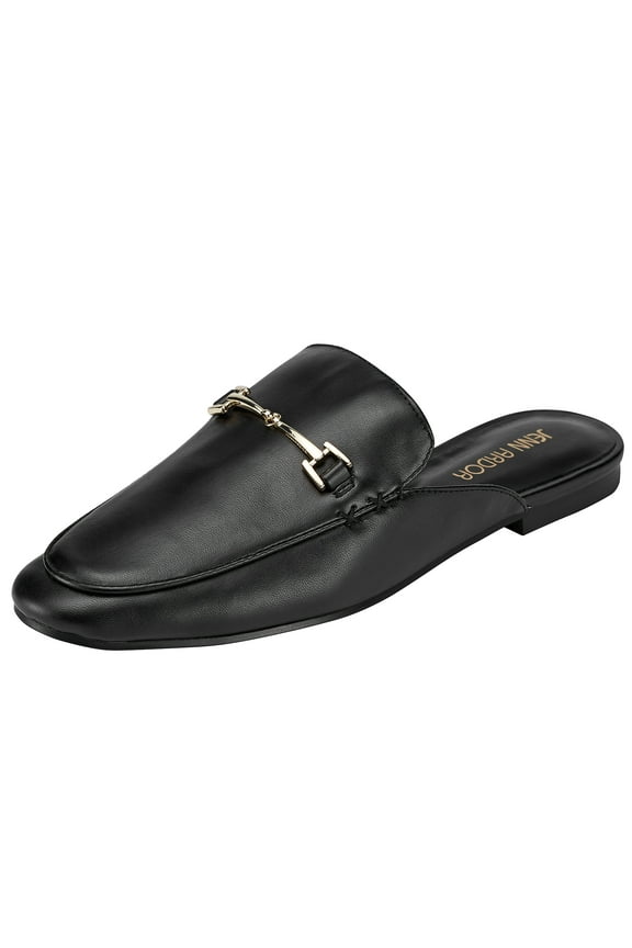 Women's Mules PU Leather Loafers Classic Slip-on Flat Shoes Casual Pointed Toe Walking Office Slipper Size 6-11