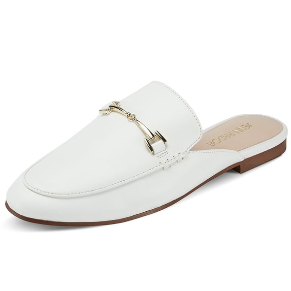 JENN ARDOR Women's Mules PU Leather Loafers Classic Slip-on Flat Shoes Casual Pointed Toe Walking Office Slipper Size 6-11