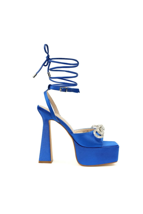 Women's Platform Heels Lace Up High Strappy Sandals 5 inch Chunky Prom Shoes Butterfly Heeled