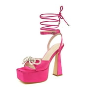 JENN ARDOR Womens Platform Heels Lace Up High Strappy Sandals 5 inch Chunky Prom Shoes Butterfly Heeled