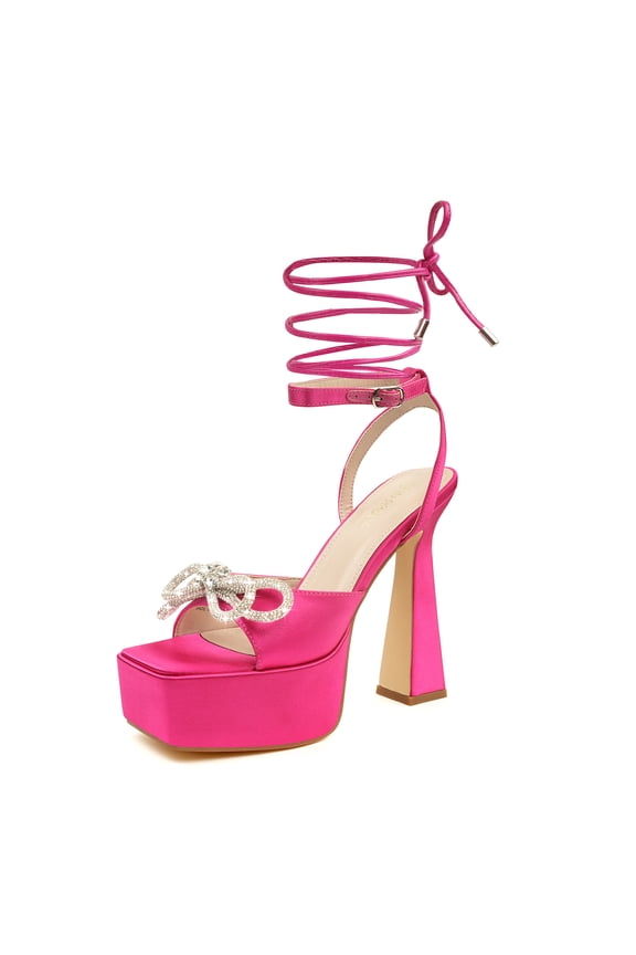 Women's Platform Heels Lace Up High Strappy Sandals 5 inch Chunky Prom Shoes Butterfly Heeled