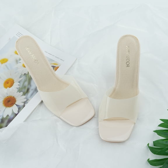 JENN ARDOR Women’s Slides Sandals Transparent Trendy Clear Mid Heel Sandals