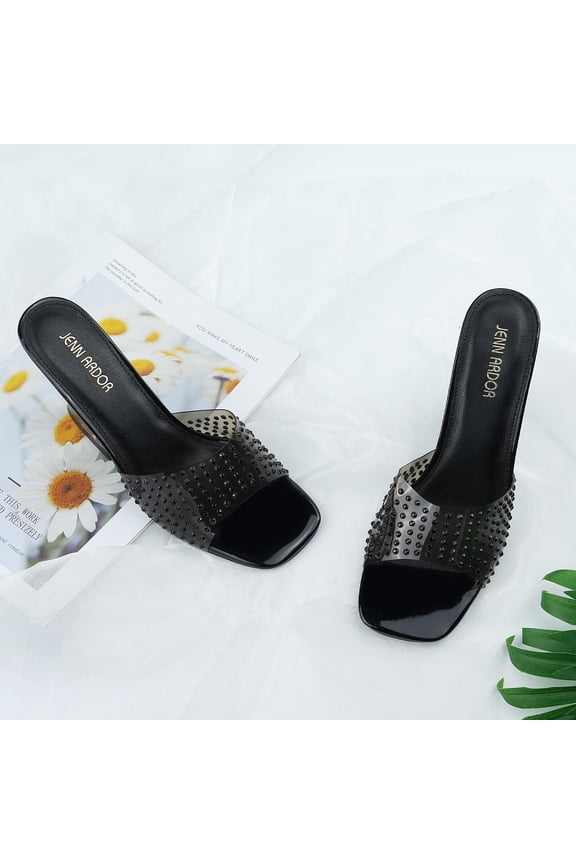 Women’s Slides Sandals Transparent Trendy Clear Mid Heel Sandals