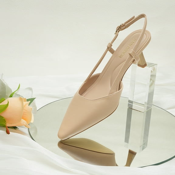 JENN ARDOR Women's Slingback Kitten Heel Closed Pointed Toe Dress Pumps Shoes