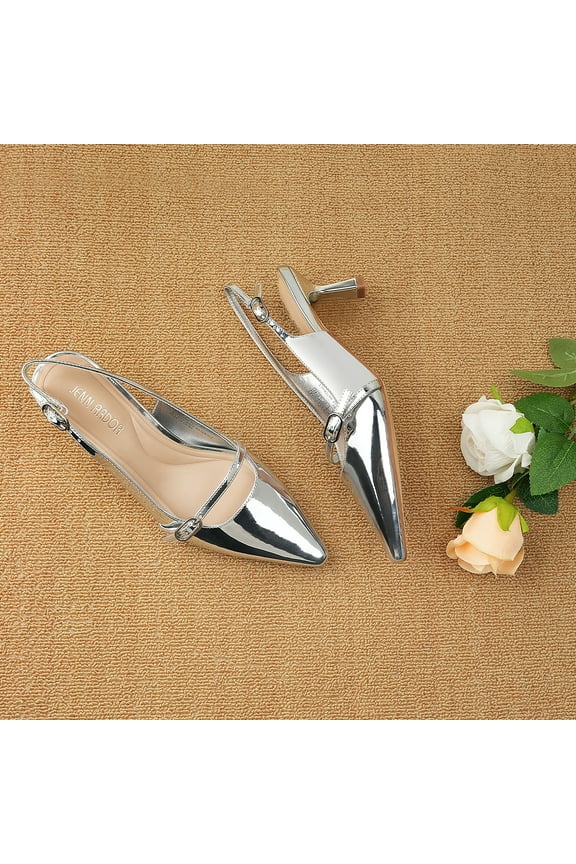 Women's Slingback Kitten Heels Pointed Closed Toe Buckle Strap Stiletto