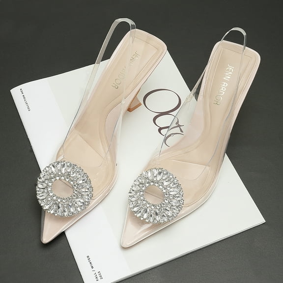 JENN ARDOR Women's Slingback Pointed Closed Toe Heels with Rhinestones 3 inch
