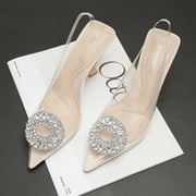 JENN ARDOR Womens Slingback Pointed Closed Toe Heels with Rhinestones 3 inch
