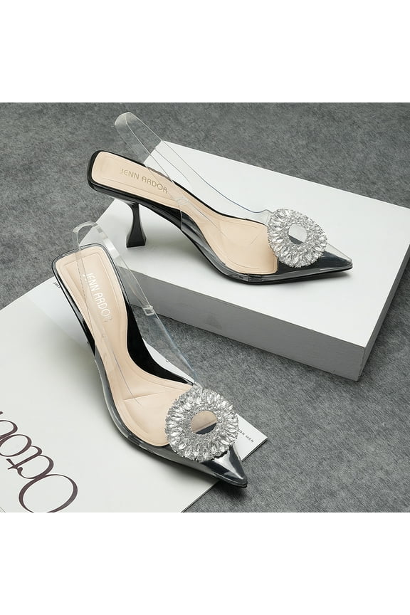 Women's Slingback Pointed Closed Toe Heels with Rhinestones 3 inch