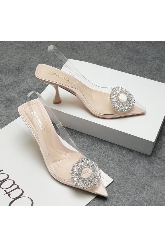 Women's Slingback Pointed Closed Toe Heels with Rhinestones 3 inch