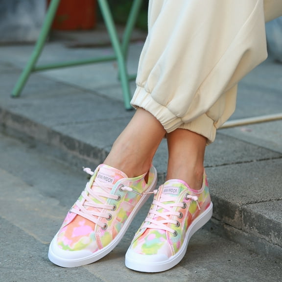 JENN ARDOR Women’s Slip-On Canvas Shoes with Arch Support Fashion Low Top Casual Sneakers Lace Up Classic Walking Shoes