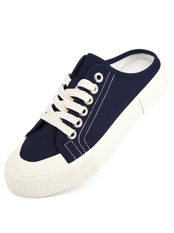 Women's Slip On Mules Slippers Canvas Sneakers Casual Shoes Low Top Lace Up Backless Comfortable Walking Flats Shoes