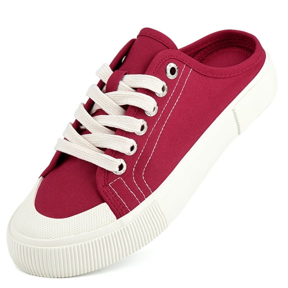 JENN ARDOR Women's Slip On Mules Slippers Canvas Sneakers Casual Shoes Low Top Lace Up Backless Comfortable Walking Flats Shoes