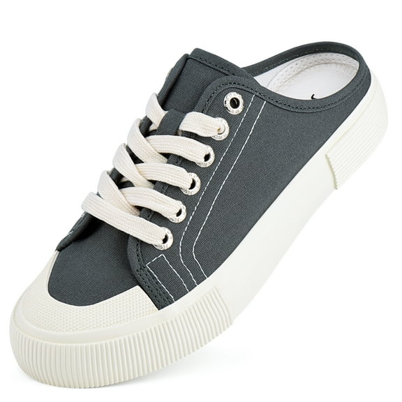 JENN ARDOR Women's Slip On Mules Slippers Canvas Sneakers Casual Shoes Low Top Lace Up Backless Comfortable Walking Flats Shoes