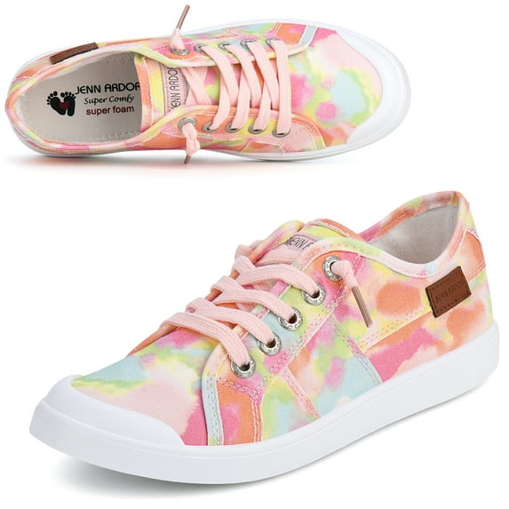 JENN ARDOR Women's Slip on Shoes Non Slip Fashion Canvas Sneakers Low Top Casual Shoes US Tie-dye Orange, Size 8