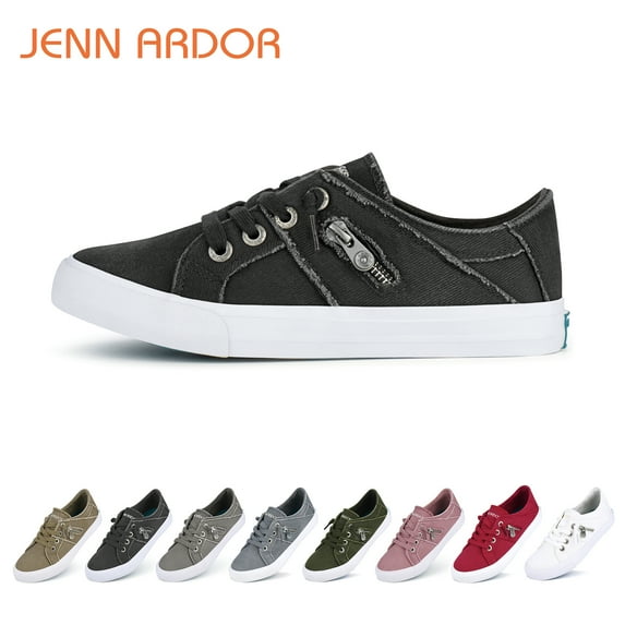 JENN ARDOR Women's Splicing Canvas Shoes Low Top Classic Slip-On Lightweight Comfort Fashion Sneakers with Lace Up Style Loafers for Walking
