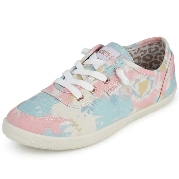 JENN ARDOR Womens Canvas Shoes Lace-up Fashion Sneakers Walking Shoes Flats