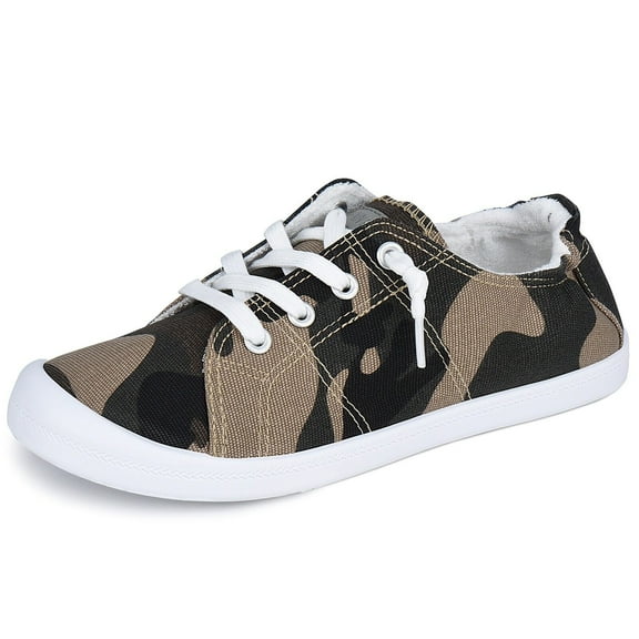 JENN ARDOR Womens Canvas Shoes Lace up Sneakers Low Tops Elastic Collar Fashion Comfort Shoe