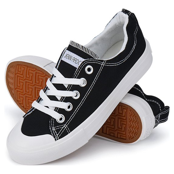 JENN ARDOR Womens Canvas Shoes Sneakers Low Top Tennis Shoes Elastic Collar Slip-on Back Shoes Casual Walking Shoes