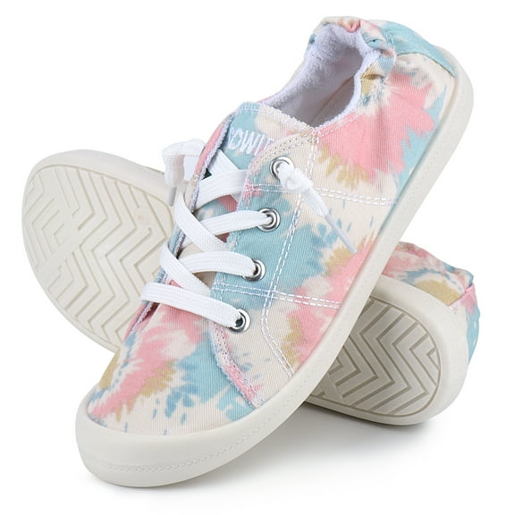 JENN ARDOR Womens Canvas Sneakers Flat Shoes Low Tops Lace up Classic Walking Shoes