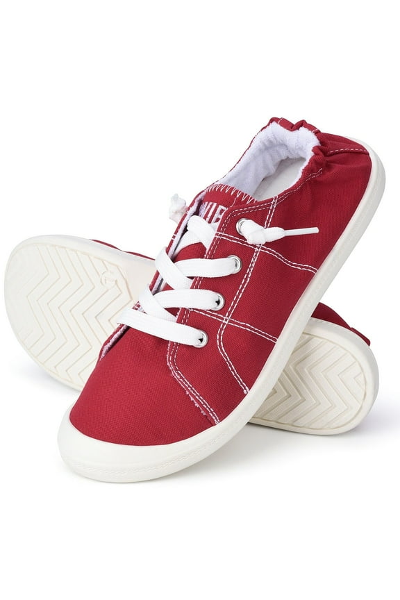 Women's Canvas Sneakers Rubber sole Fashion Shoes Canvas Upper Low Top Lace up Casual Walking Running Shoes (RD-5)