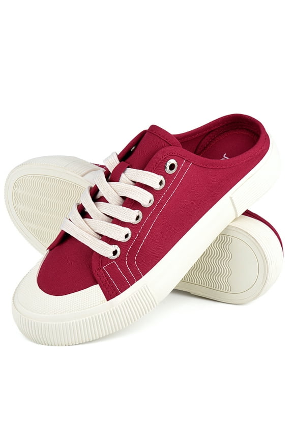 Womens Low Top Classic Slip On Lace Up Shoes Comfort Fashion Sneakers Casual Mules Sneaker Fashion Flats Shoes Breathable Walking Shoes Backless Loafers