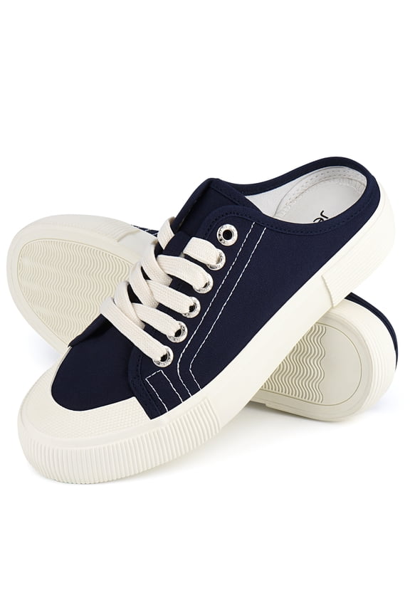Women's Backless Walking Sneakers Slip-on Canvas Mule Shoes Closed Toe Slippers