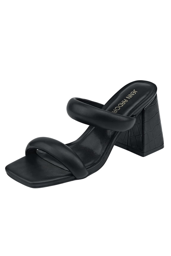 Womens Chunky Heeled Mule Sandals Square Toe Block Heels Two Braid Strap Backless Pumps Dressy Sandals
