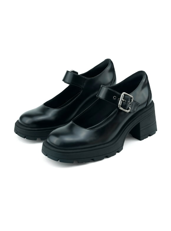 JENN ARDOR Womens Mary Janes Shoes Round Toe Platform Ankle Strap Chunky Heel Uniform Dress Shoes