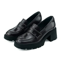 JENN ARDOR Womens Platform Loafers Chunky Heel Penny Loafer Lug Sole Slip On Round Toe Comfort Dress Work Shoes