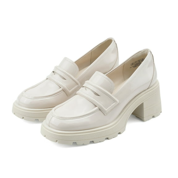 Womens Platform Loafers Chunky Heel Penny Loafer Lug Sole Slip On Round Toe Comfort Dress Work Shoes