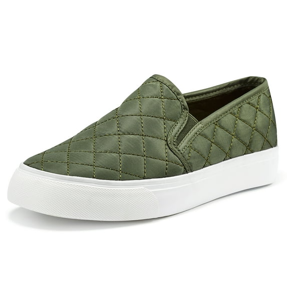 Womens Slip on Sneakers Comfortable Walking Shoes Memory Foam Loafers in Olive Green