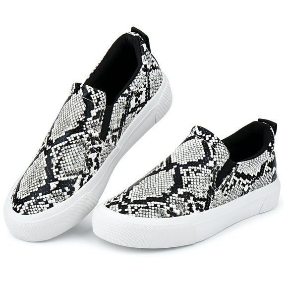 Womens Slip on Sneakers Comfortable Walking Shoes Python Pattern in Brown