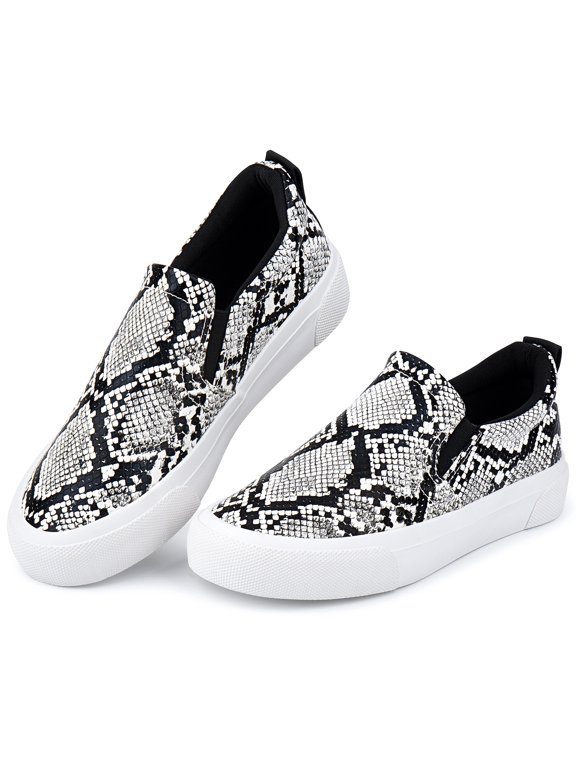 Womens Slip on Sneakers Comfortable Walking Shoes Python Pattern in Brown