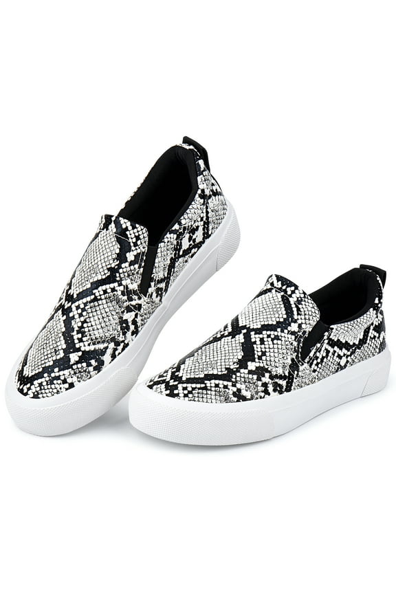 Womens Slip on Sneakers Comfortable Walking Shoes Python Pattern in Brown
