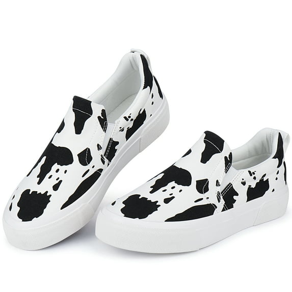 Womens Slip on Sneakers Comfortable Walking Shoes in Cow Pattern