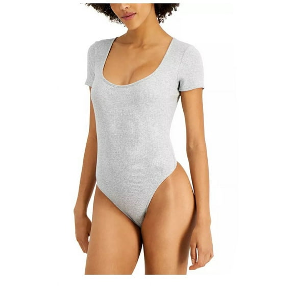 JENNI Intimate Square Neck Ribbed Bodysuit-Grey Heather -Small