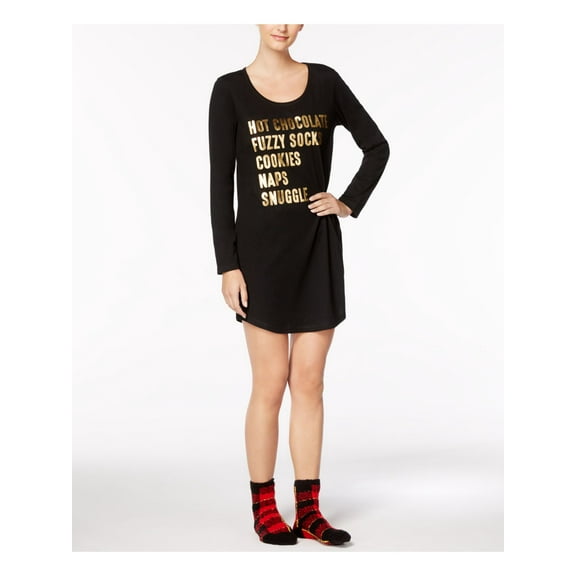 JENNI Intimates Black Graphic Printed Bridal Nightgown XS