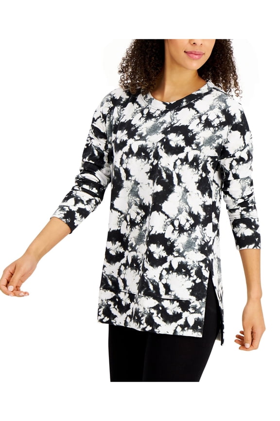 Intimates Black Pullover Style Tunic Hits Below Hip Side Vents At Banded Hem Sleep Shirt Pajama Top XS