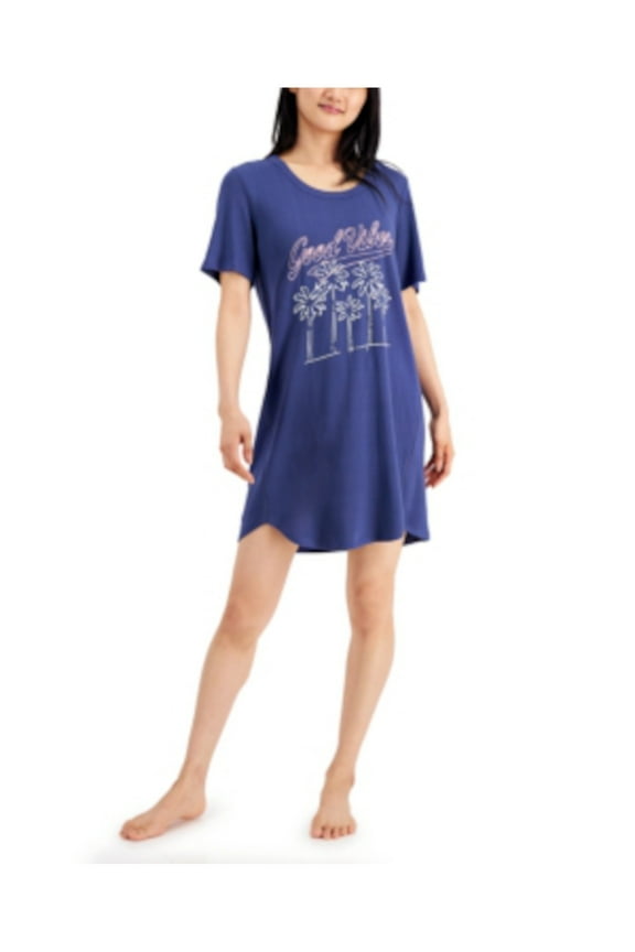 Intimates Navy Graphic Curved Hem Sleep Shirt Pajama Top S