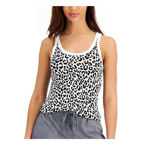 JENNI Intimates White Tank Animal Print Sleep Shirt Pajama Top S